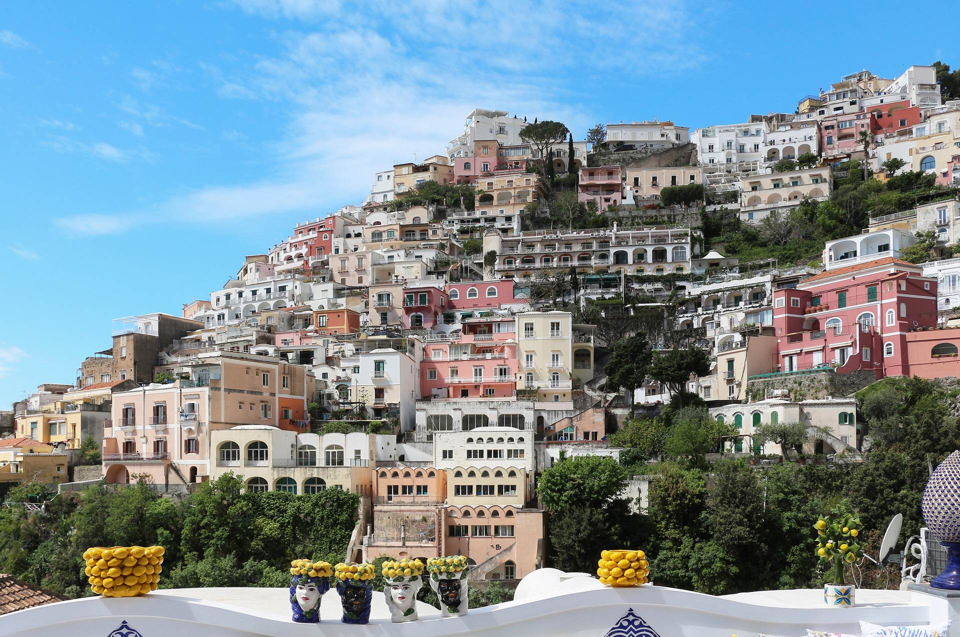 Pastel houses of Positano stacked above the Amalfi Coast, Italy